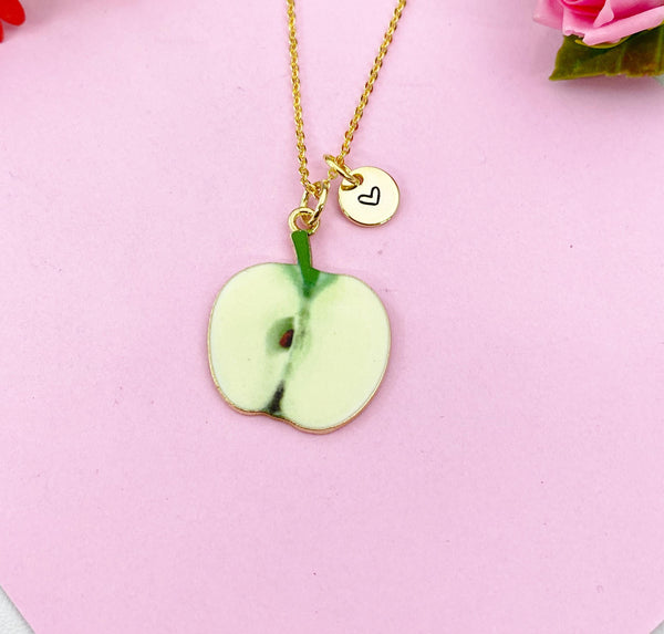 Apple Slice Charm Gold Necklace, Green Apple, Foodie Jewelry, N6160