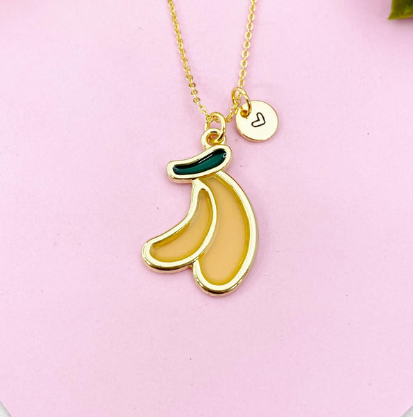 Banana Charm Gold Necklace, Yellow Banana, Foodie Jewelry, N6161