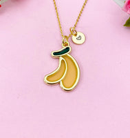 Banana Charm Gold Necklace, Yellow Banana, Foodie Jewelry, N6161