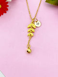 Olive Leaf with Bell Charm Gold Necklace, N6172