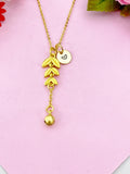 Olive Leaf with Bell Charm Gold Necklace, N6172