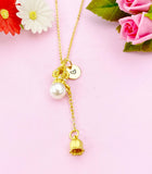 Crown with Lily of Vally Bell Flower Charm Gold Necklace, N6177