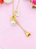 Crown with Lily of Vally Bell Flower Charm Gold Necklace, N6177