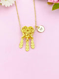 Dreamcatcher Heart Feather Charm Gold Necklace, N6178