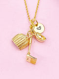 Ingot Dustpan Rake Charm Gold Necklace, N6181