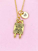Torah Scroll Star of David Charm Gold Necklace, N6182