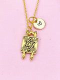 Torah Scroll Star of David Charm Gold Necklace, N6182