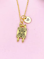 Torah Scroll Star of David Charm Gold Necklace, N6182