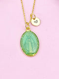 Miraculous Mary Charm Gold Necklace, Green Mint, N6187A