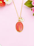 Miraculous Mary Charm Gold Necklace, Red Enamel, N6187B