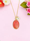 Miraculous Mary Charm Gold Necklace, Red Enamel, N6187B