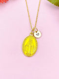 Miraculous Mary Charm Gold Necklace, Yellow Enamel, N6187C