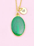 Miraculous Mary Charm Gold Necklace, Green Enamel, N6187D