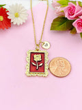 Rose Charm Gold Necklace, Rose Flower Red Enamel, N6188