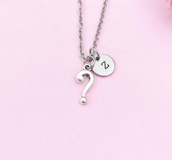 Curious Necklace, Question Mark Punctuation Charm Silver Necklace, Question Mark Curious Jewelry Gift, N6202