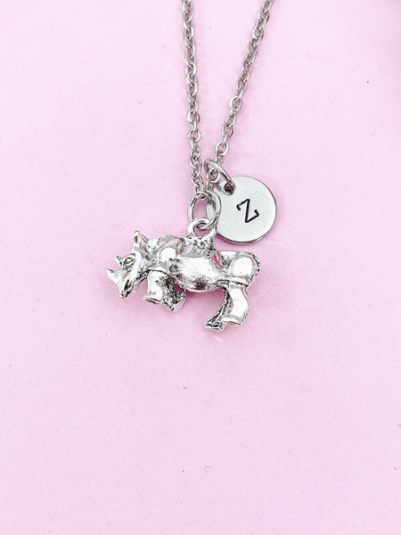 Rhinoceros Charm Silver Necklace, Rhino Jewelry Gift, N6203