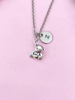Bear Charm Silver Necklace, Bear with Bowknot Jewelry Gifts, N6204
