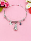 Boxing Glove Charm Bracelet, Initial, Birthstone,