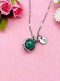 Malachite Necklace, Natural Gemstone Jewelry, Spinner Gold or Silver Necklace, N5767S