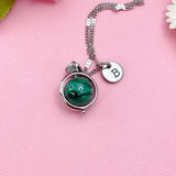 Malachite Necklace, Natural Gemstone Jewelry, Spinner Gold or Silver Necklace, N5767S