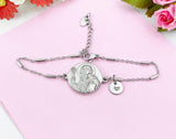 Saint Benedict Medal Charm Silver Bracelet, Saint with Spiral Cane, N6231