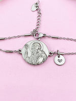 Saint Benedict Medal Charm Silver Bracelet, Saint with Spiral Cane, N6231