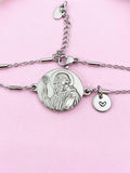 Saint Benedict Medal Charm Silver Bracelet, Saint with Spiral Cane, N6231