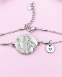 Saint Benedict Medal Charm Silver Bracelet, Saint with Spiral Cane, N6231