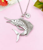 Marlin Charm Silver Necklace, Large Deep Sea Fish Marlin Jewelry Gift, N6234