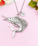 Marlin Charm Silver Necklace, Large Deep Sea Fish Marlin Jewelry Gift, N6234