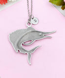 Marlin Charm Silver Necklace, Large Deep Sea Fish Marlin Jewelry Gift, N6234