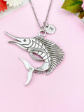 Marlin Charm Silver Necklace, Large Deep Sea Fish Marlin Jewelry Gift, N6234