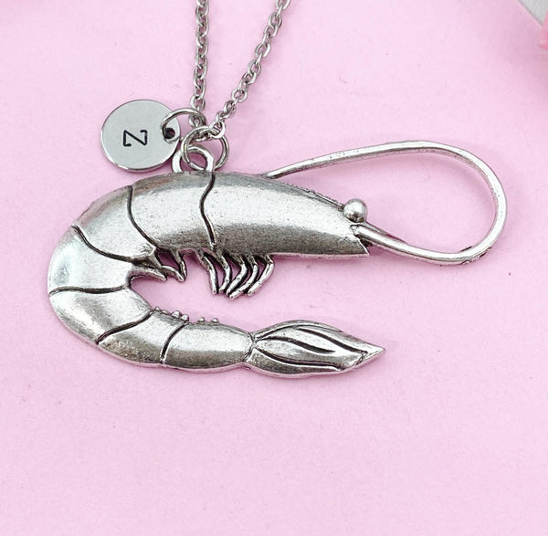Shrimp Charm Silver Necklace, Large Shrimp Jewelry Gift, N6235
