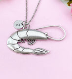 Shrimp Charm Silver Necklace, Large Shrimp Jewelry Gift, N6235