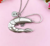 Shrimp Charm Silver Necklace, Large Shrimp Jewelry Gift, N6235