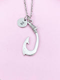 Fish Hook Charm Silver Necklace, FishHook Charm, N6239