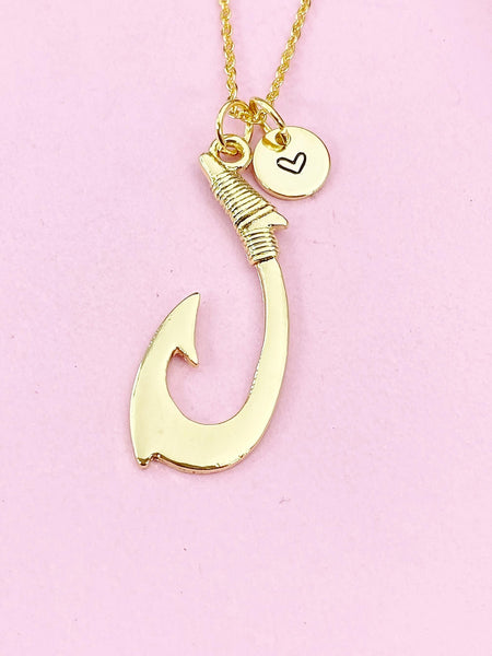 Fish Hook Charm Gold Necklace, FishHook Charm, N6240