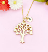 Tree with heart Leaf Charm Gold Necklace, N6246