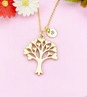Tree with heart Leaf Charm Gold Necklace, N6246
