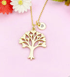 Tree with heart Leaf Charm Gold Necklace, N6246
