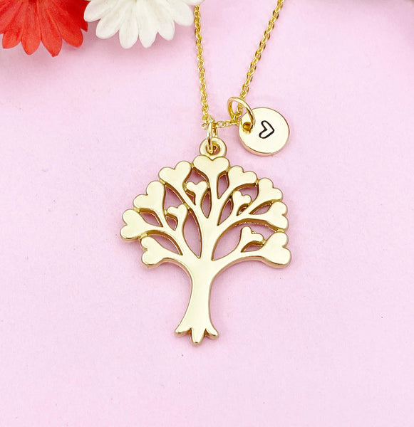 Tree with heart Leaf Charm Gold Necklace, N6246