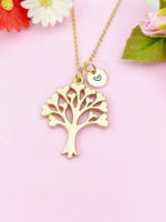 Tree with heart Leaf Charm Gold Necklace, N6246
