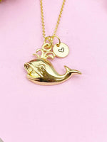 Whale Charm Gold Necklace, Sea Fish, N6251