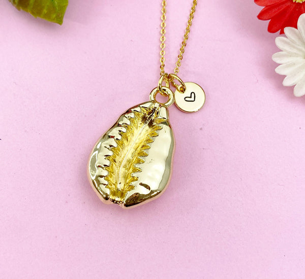 Cowrie Shell Charm Gold Necklace, Large Cowrie Shell, N6253
