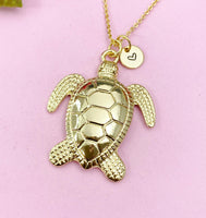 Turtle Charm Gold Necklace, Large Sea Turtle, N6255