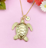 Turtle Charm Gold Necklace, Large Sea Turtle, N6255