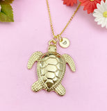 Turtle Charm Gold Necklace, Large Sea Turtle, N6255