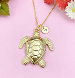 Turtle Charm Gold Necklace, Large Sea Turtle, N6255