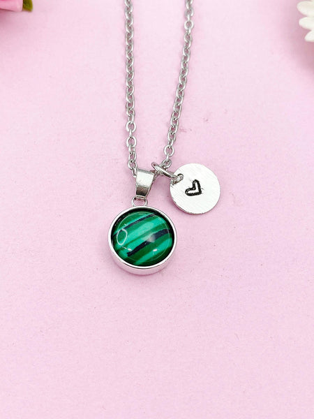 Malachite Charm Necklace, Rose Gold Gold or Silver, Gemstone Jewelry, N3896