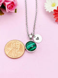 Malachite Charm Necklace, Rose Gold Gold or Silver, Gemstone Jewelry, N3896
